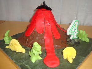 Dinosaur Birthday Cakes on Volcano Cake With Fondant Dinosaurs