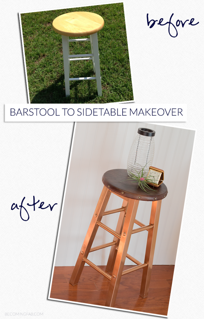 copper & leather side table makeover