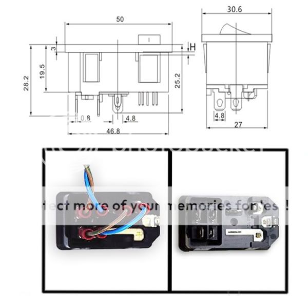 AC Inlet Power socket 3 Pole With Fuse Holder Switch Lamp  